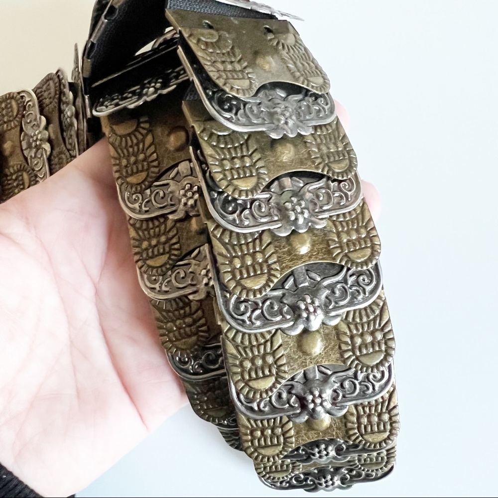 Antique Silver Bronze Metal Beaded Rhinestone Buckle Elastic Band Belt 31 - Picture 8 of 14